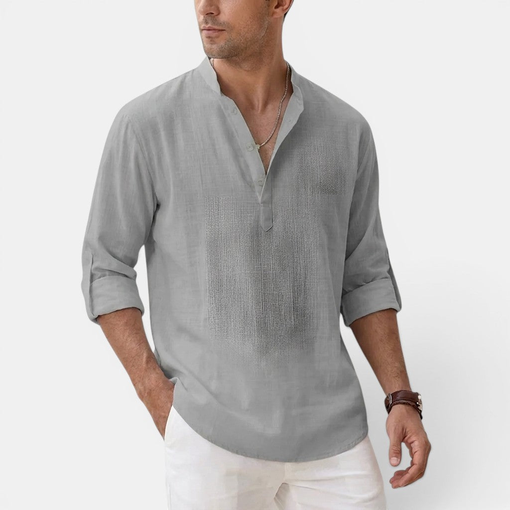Michael Sydney men's henley shirt, front view