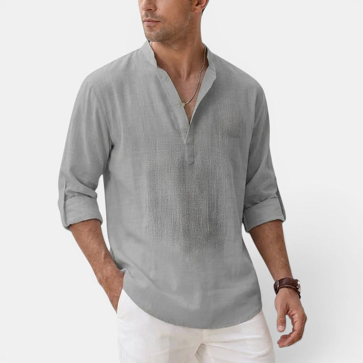 Michael Sydney men's henley shirt, front view