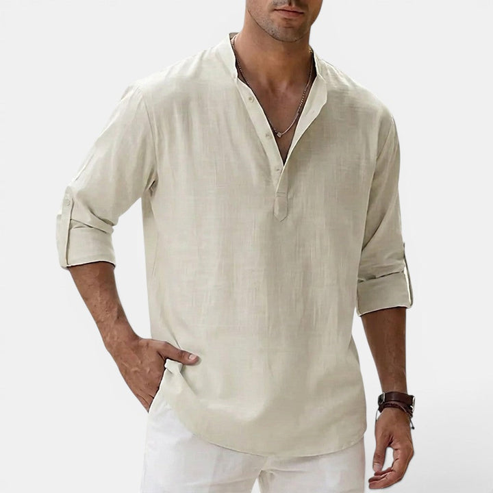 Michael Sydney men's henley shirt, front view