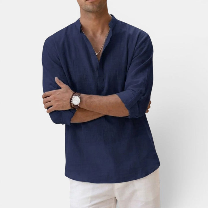 Michael Sydney men's henley shirt, front view