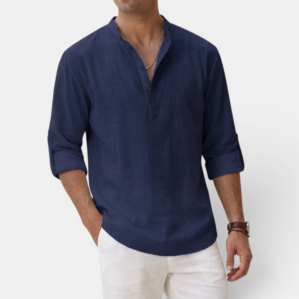 Michael Sydney men's henley shirt, front view