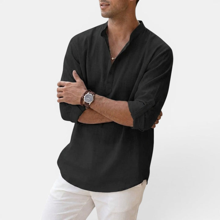 Michael Sydney men's henley shirt, front view