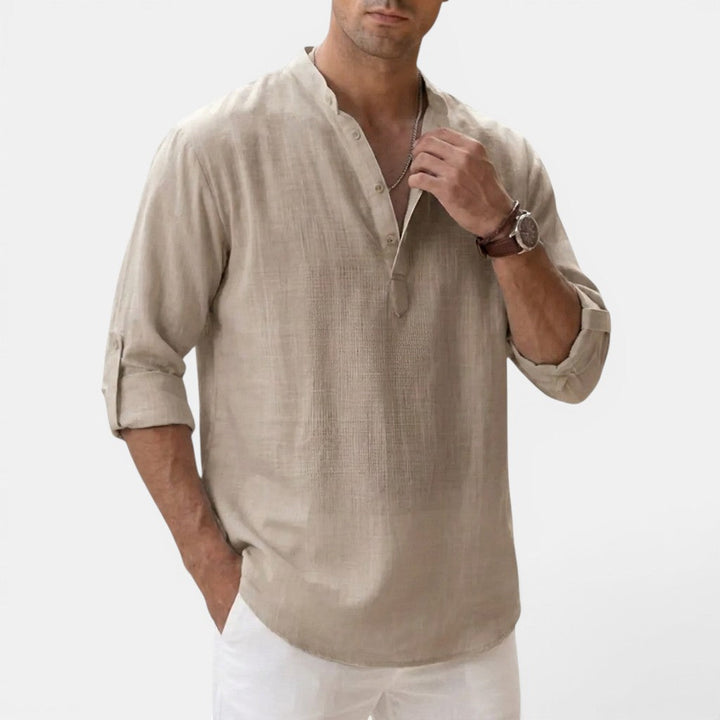 Michael Sydney men's henley shirt, front view