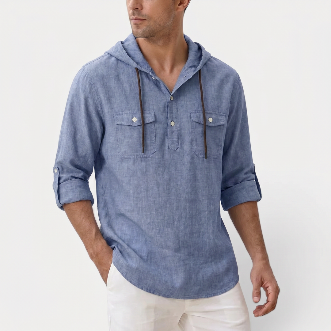 Michael Sydney men's hooded shirt, front view