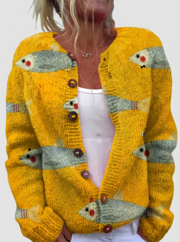 Barbara™ | Cardigan with Fish Print