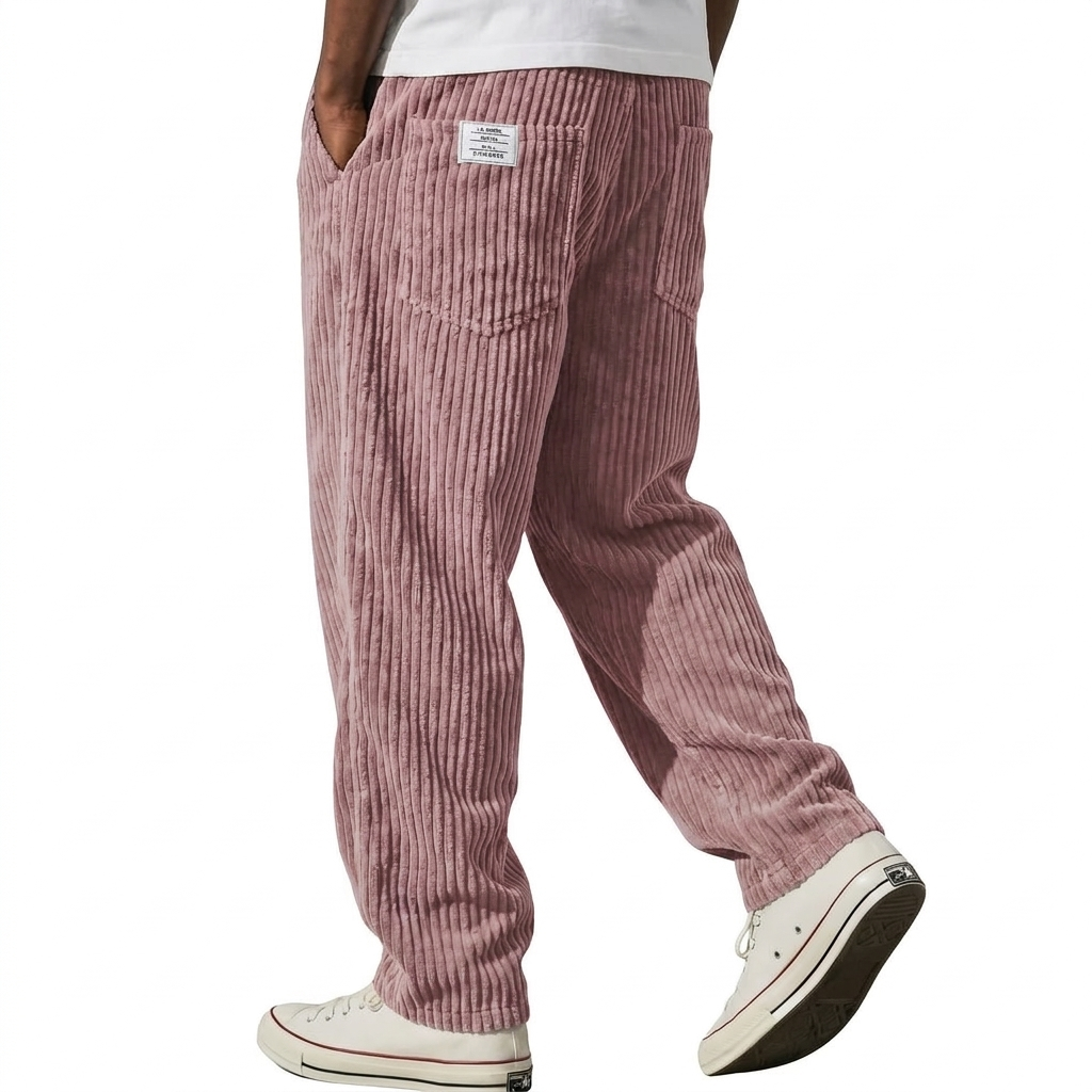 Michael Sydney men's ribbed elastic-waist pants in dusty pink