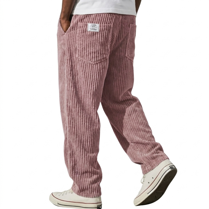 Michael Sydney men's ribbed elastic-waist pants in dusty pink