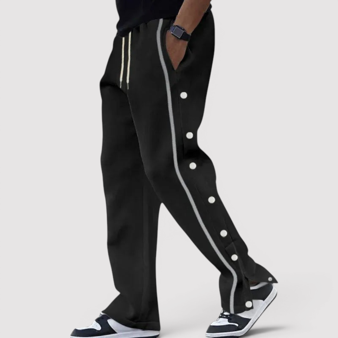 Michael Sydney men's button placket pants, front view