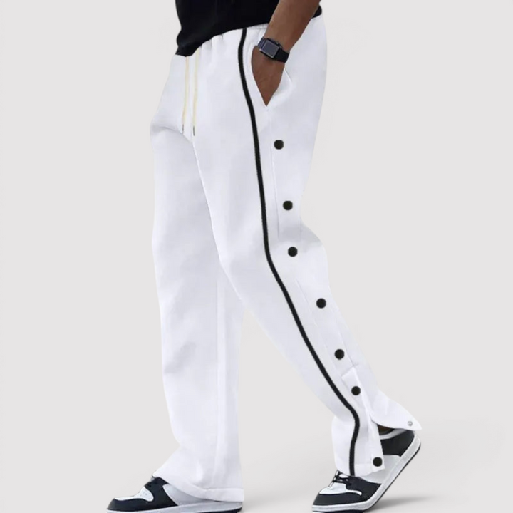Michael Sydney men's button placket pants, front view