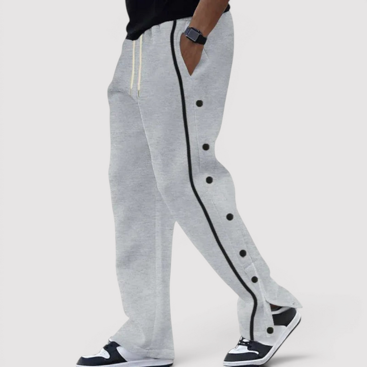 Michael Sydney men's button placket pants, front view