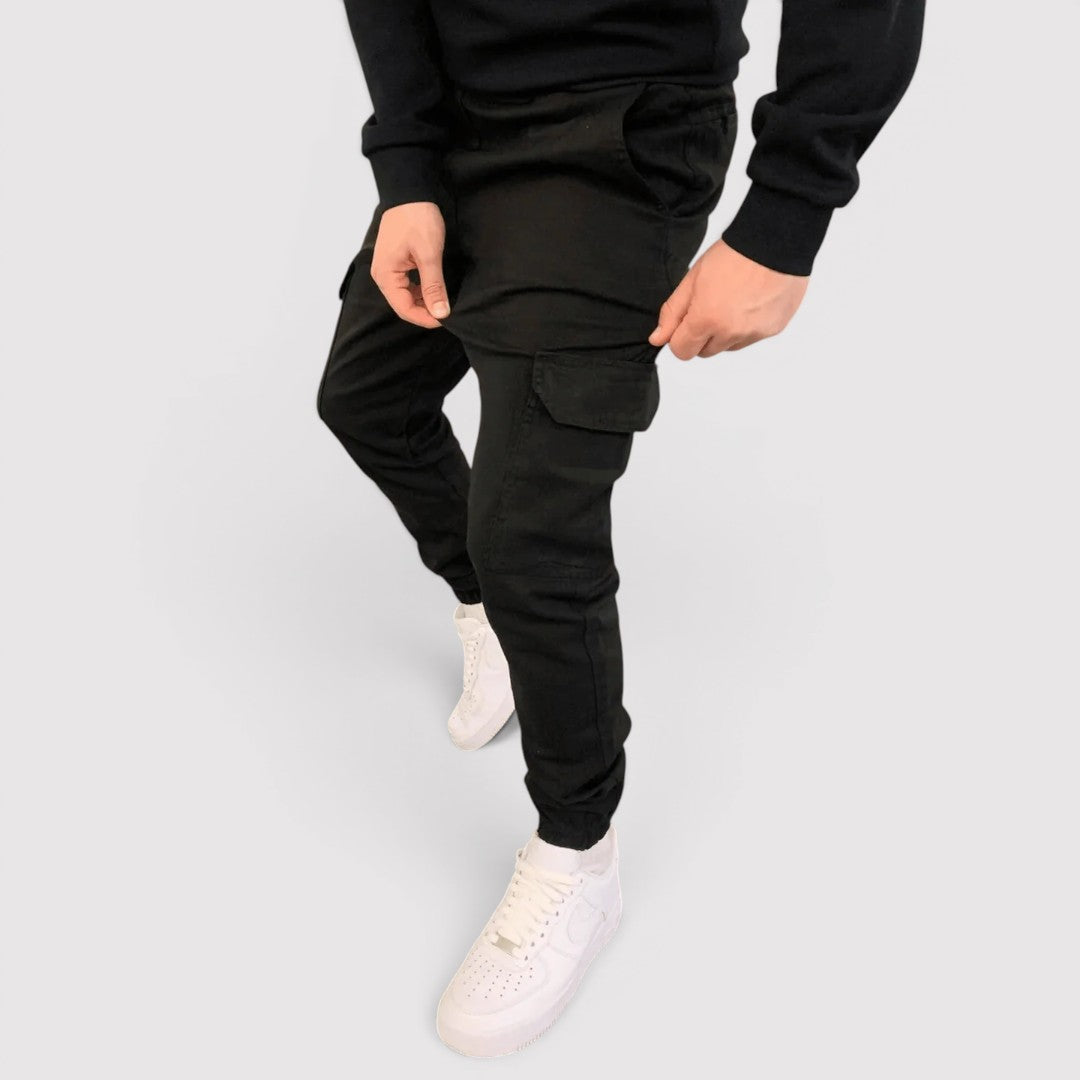 Michael Sydney men's cargo joggers with stretch waistband, front view