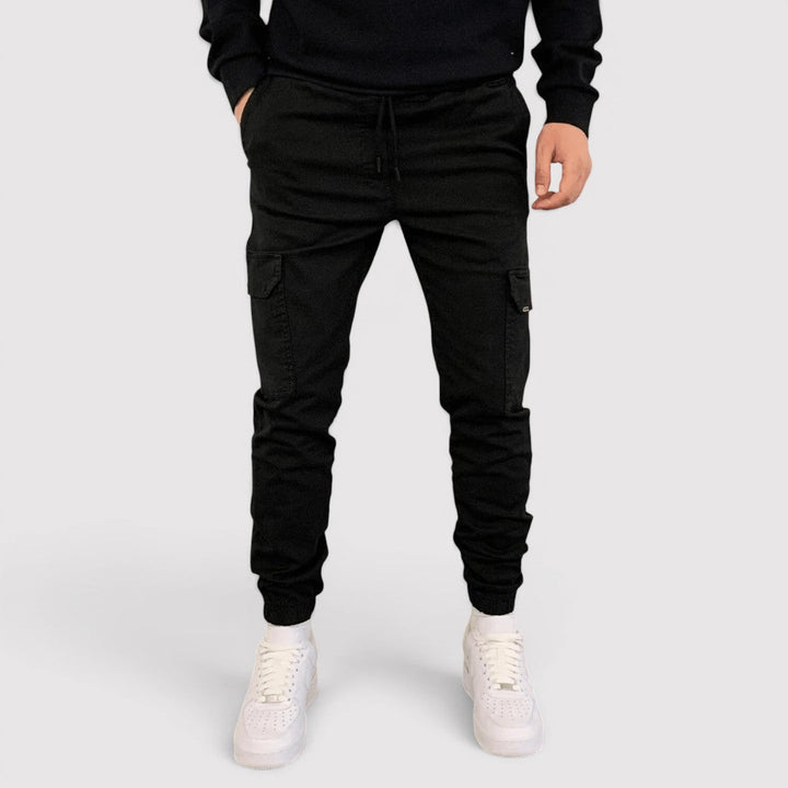 Michael Sydney men's cargo joggers with stretch waistband, front view