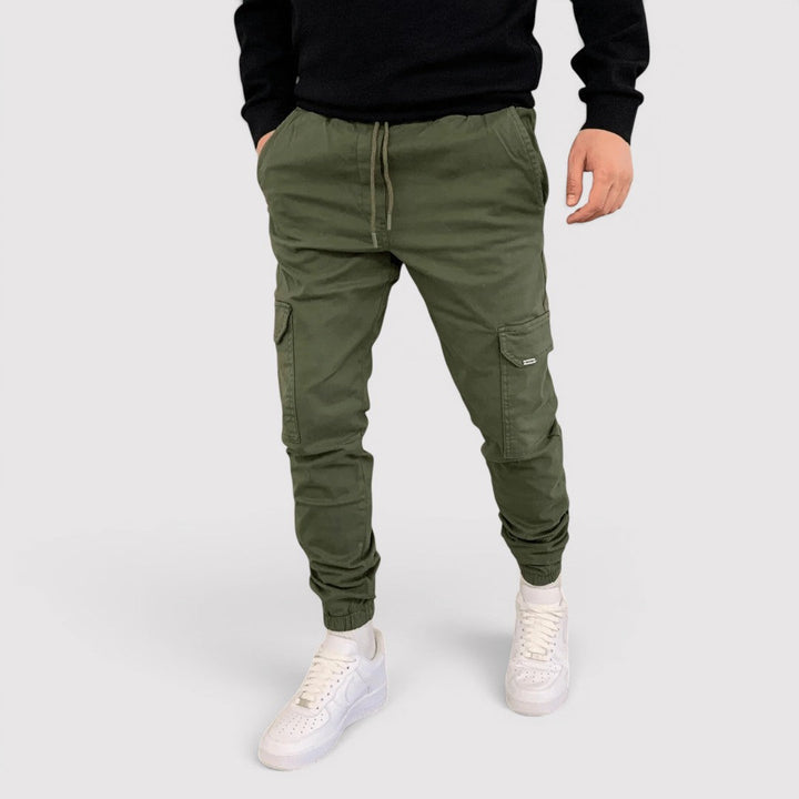 Michael Sydney men's cargo joggers with stretch waistband, front view