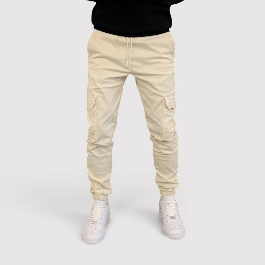 Michael Sydney men's cargo joggers with stretch waistband, front view