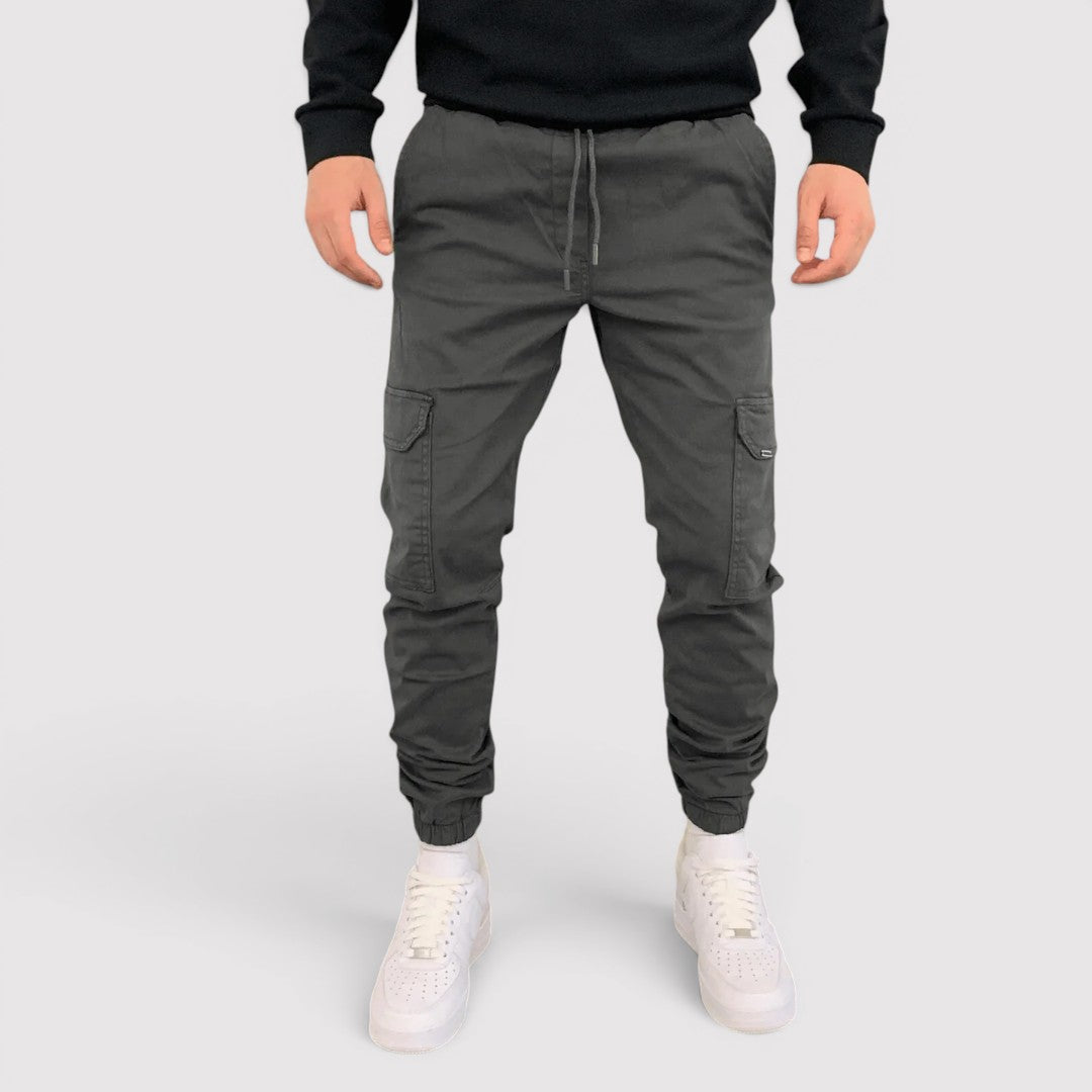 Michael Sydney men's cargo joggers with stretch waistband, front view