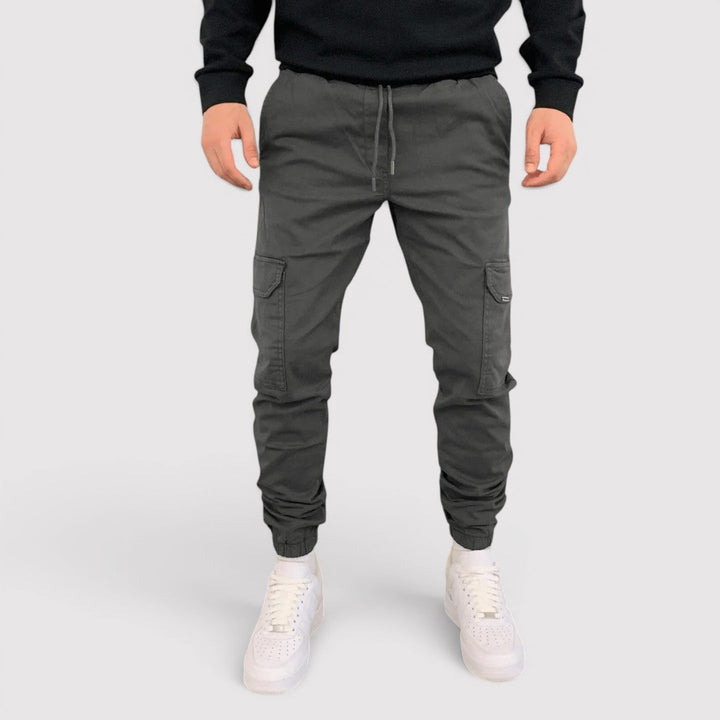 Michael Sydney men's cargo joggers with stretch waistband, front view