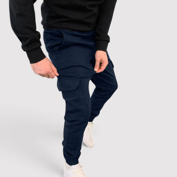 Michael Sydney men's cargo joggers with stretch waistband, front view
