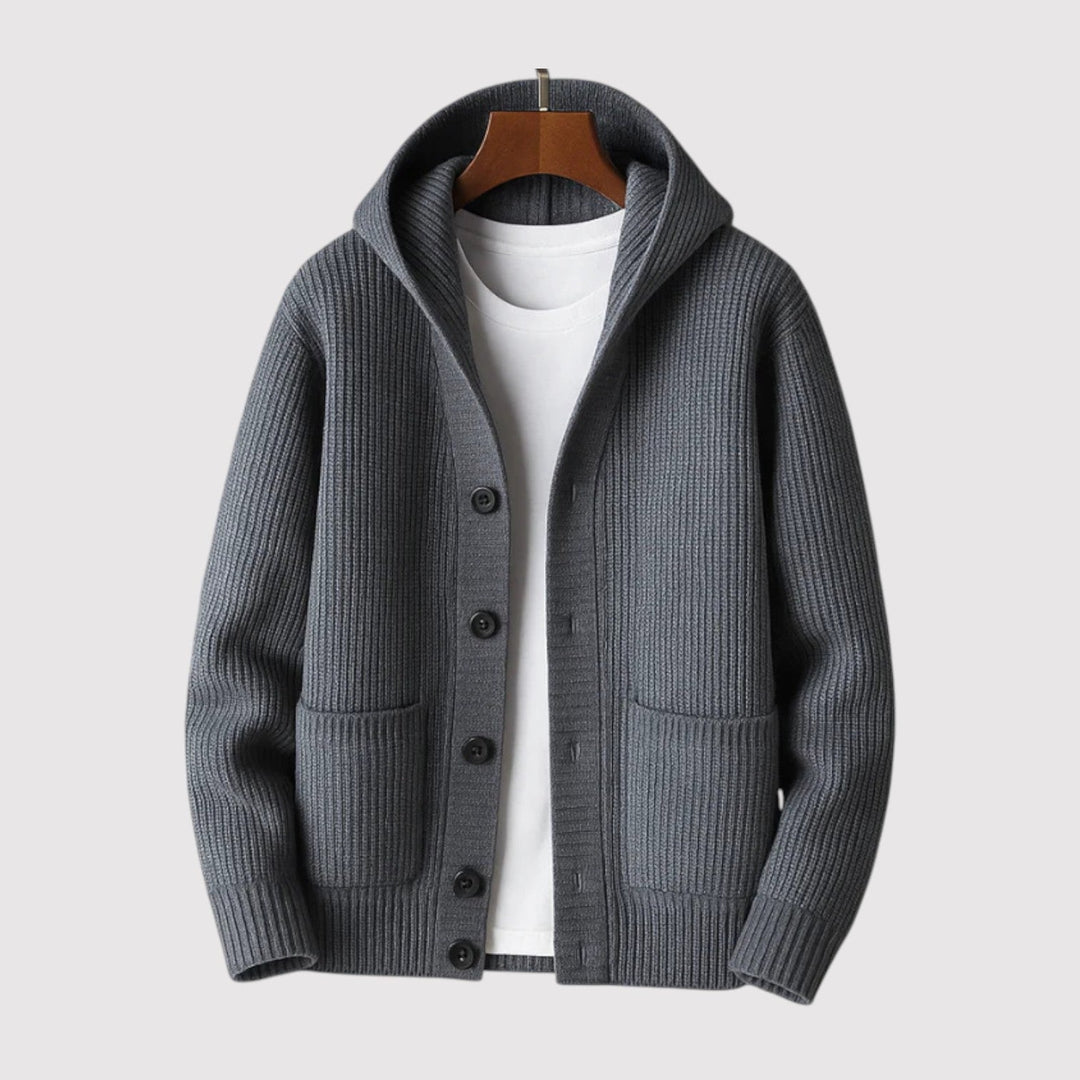 Michael Sydney men's hooded cardigan, front view