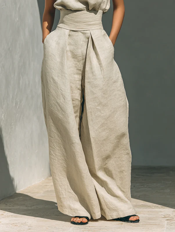 Lynette Sleeveless Top & Wide-Leg Set in Beige
