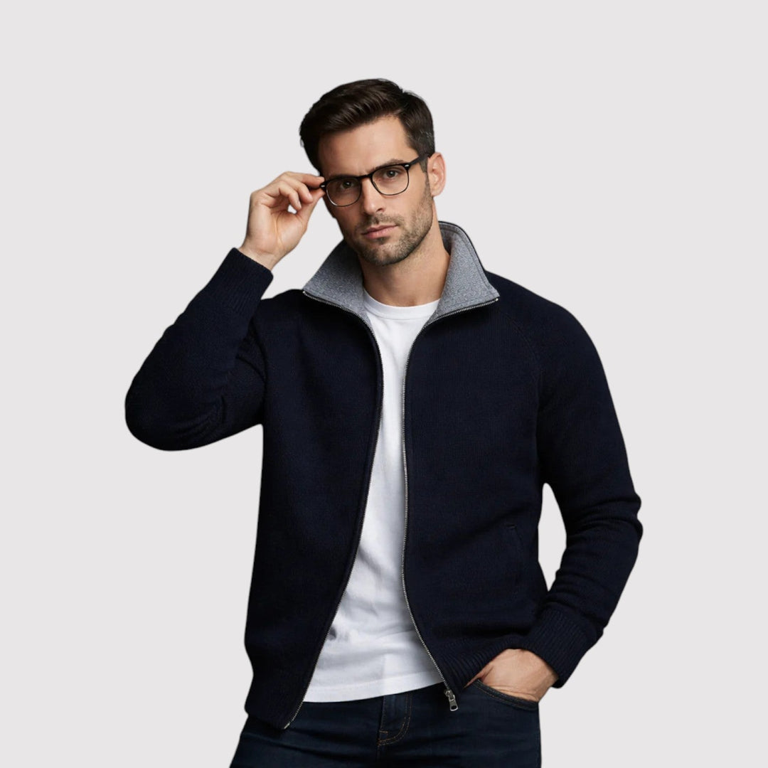 Michael Sydney men's Zip cardigan, front view