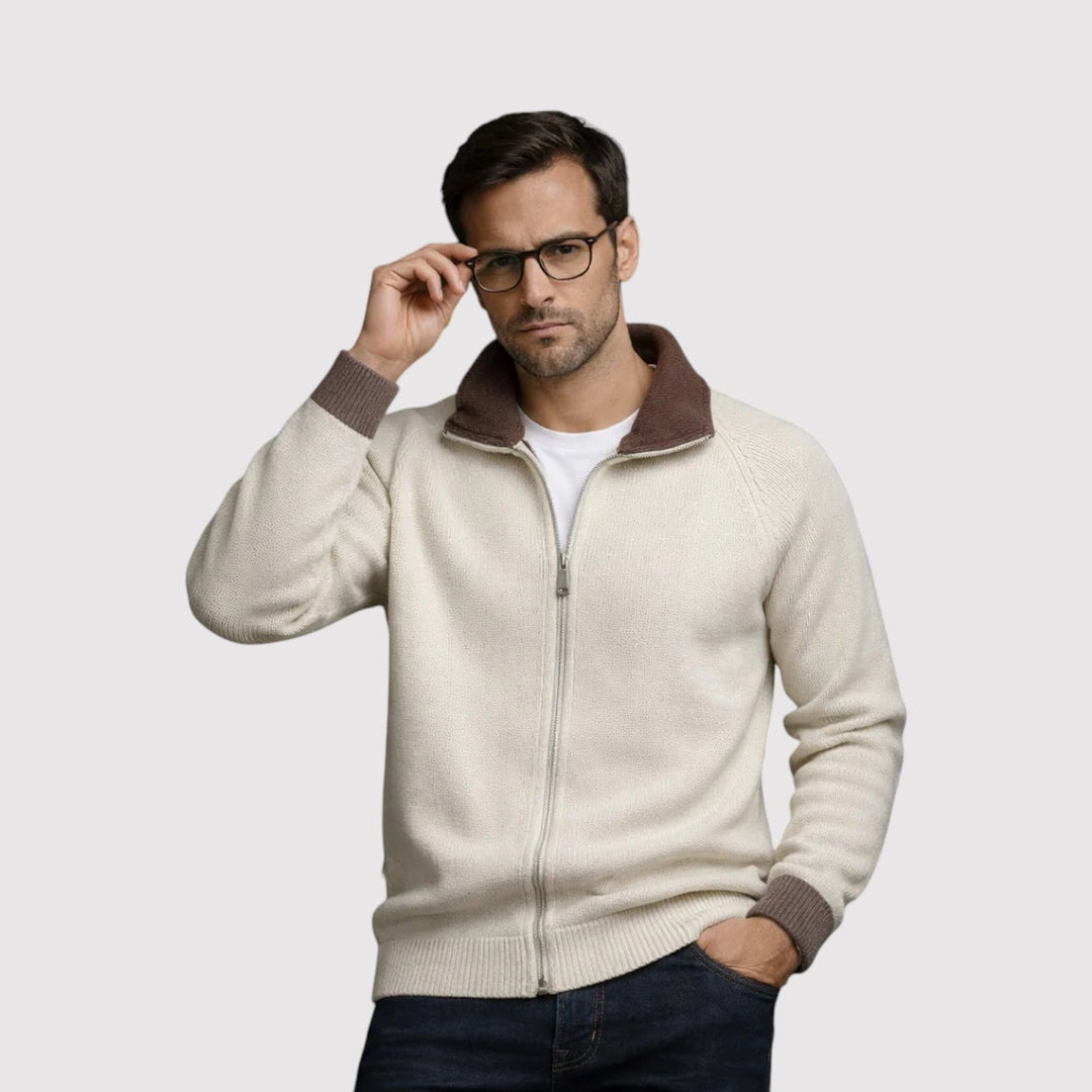 Michael Sydney men's Zip cardigan, front view