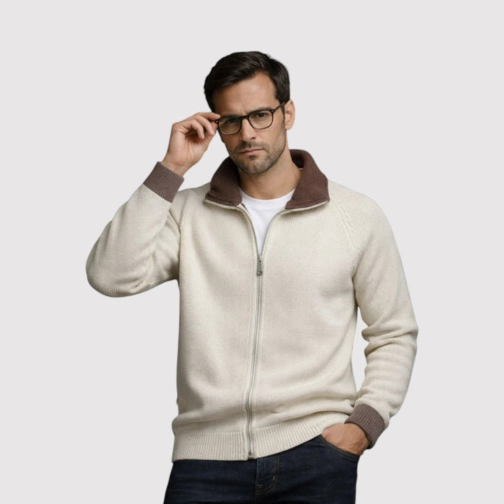 Michael Sydney men's Zip cardigan, front view