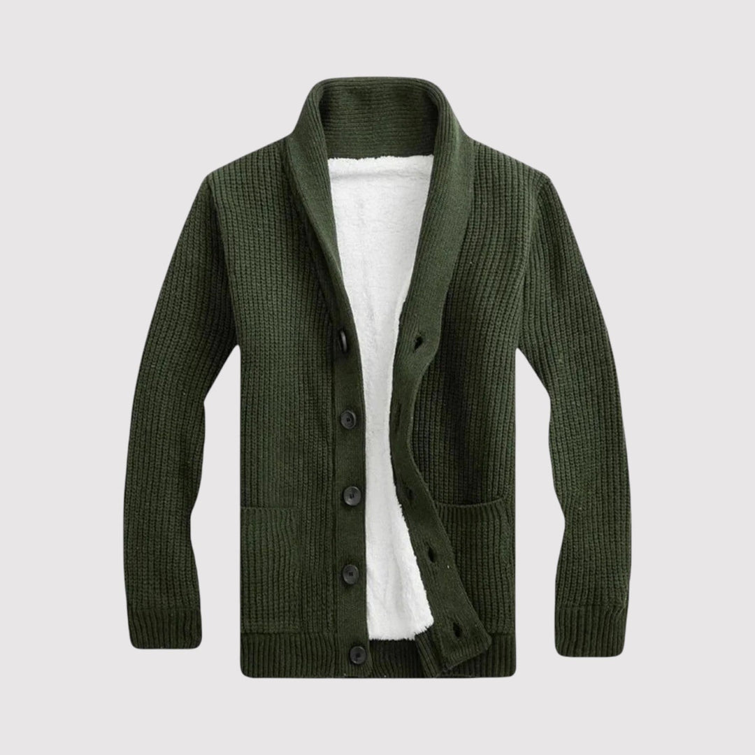 Michael Sydney men's cardigan with shawl collar, front view