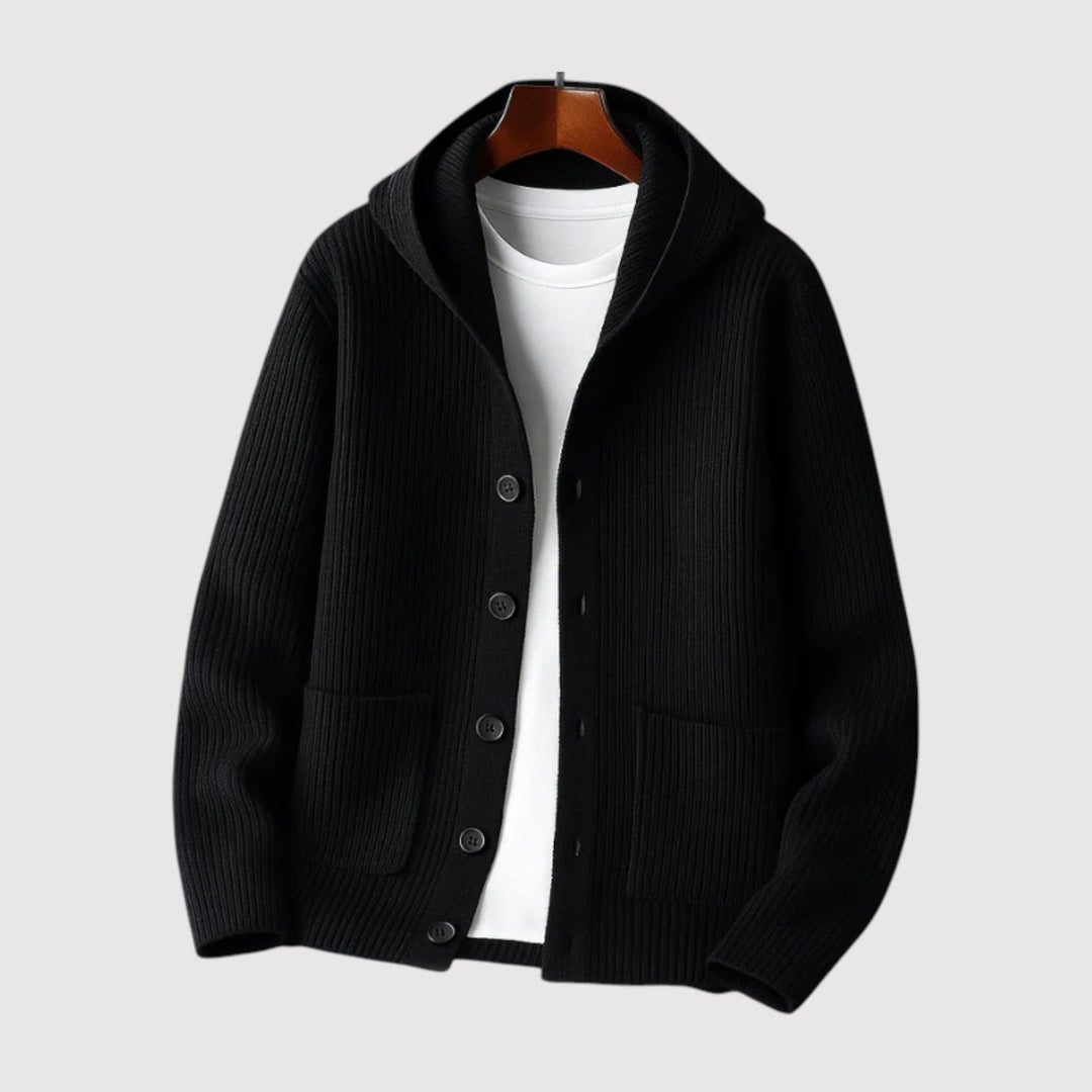 Michael Sydney men's hooded cardigan, front view