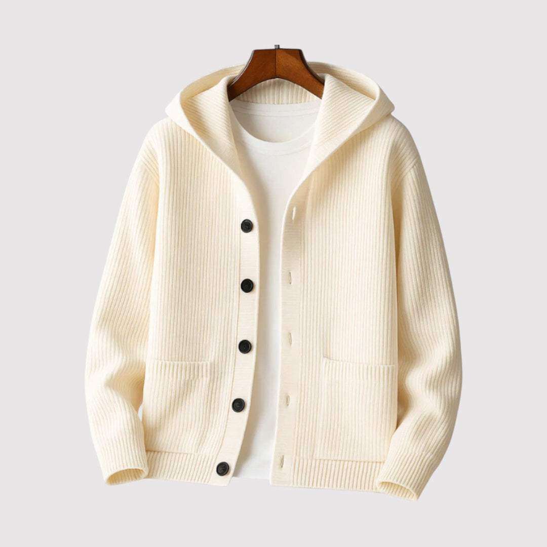 Michael Sydney men's hooded cardigan, front view