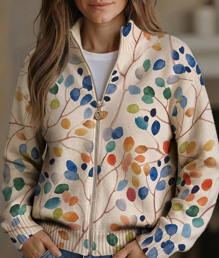 Georgina™ | Cardigan with Watercolour Leaves