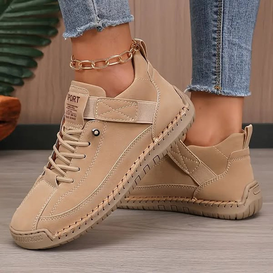 Jillian Stitched Strap Lace-Up Sneakers in beige