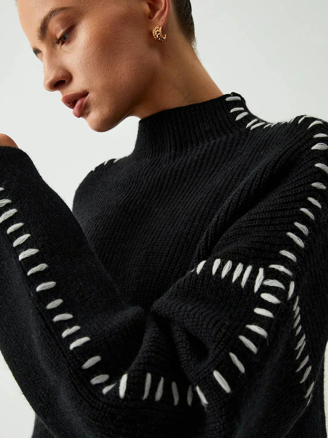 Shirley™ | Whipstitch Mock-Neck Jumper