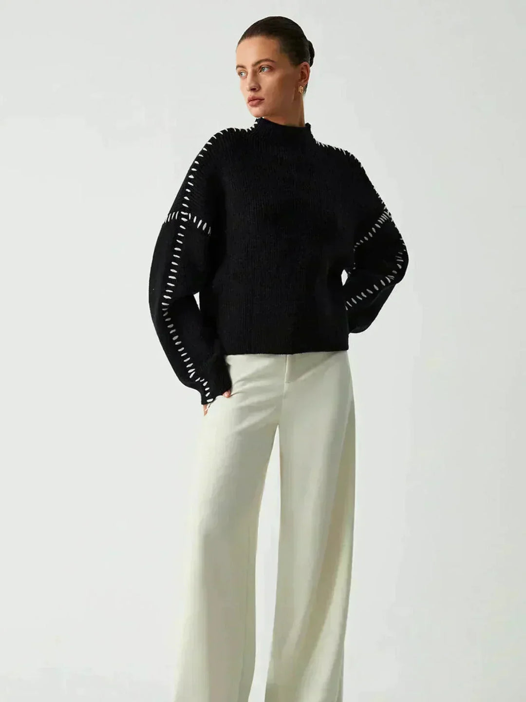 Shirley™ | Whipstitch Mock-Neck Jumper