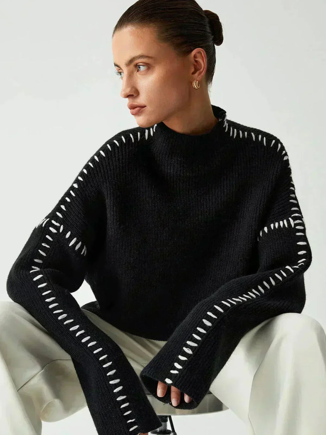 Shirley™ | Whipstitch Mock-Neck Jumper