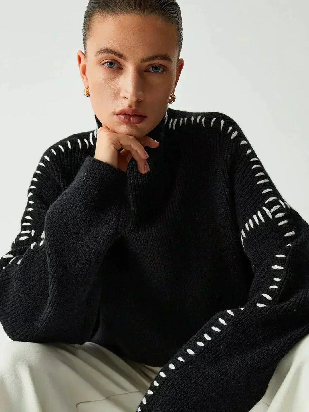 Shirley™ | Whipstitch Mock-Neck Jumper