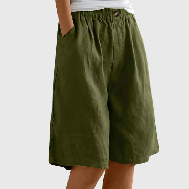 Wide-leg bermuda shorts in army green