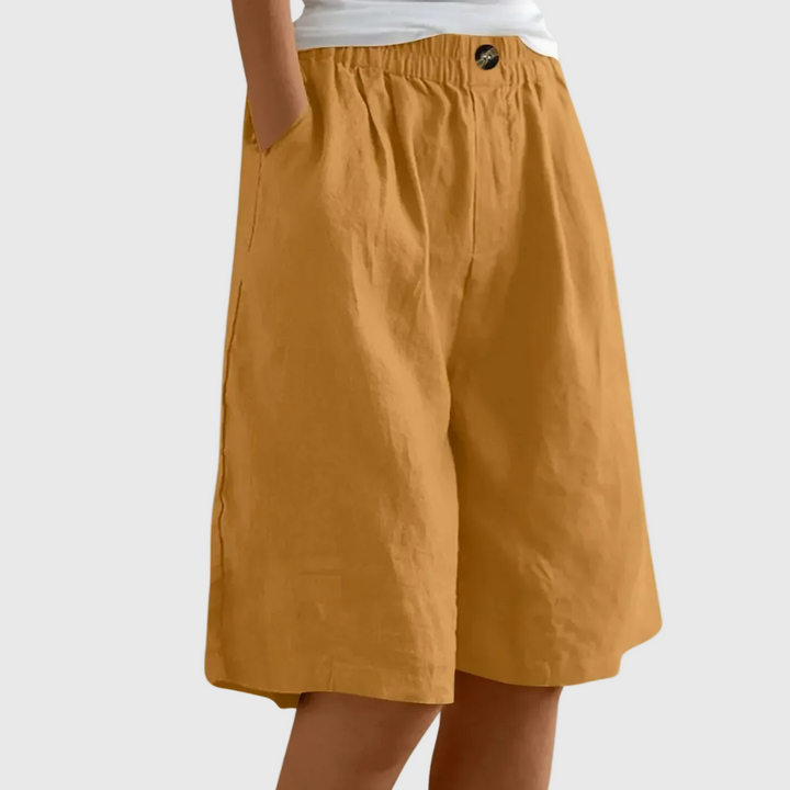 Wide-leg bermuda shorts in yellow