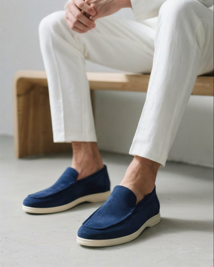Michael Sydney men's navy loafer, side view