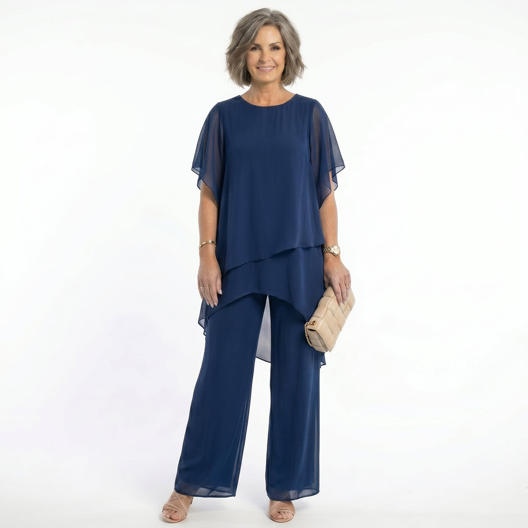 Sharyn Tiered Tunic & Trouser Set in Navy