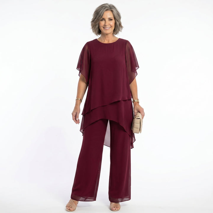 Sharyn Tiered Tunic & Trouser Set in Burgundy