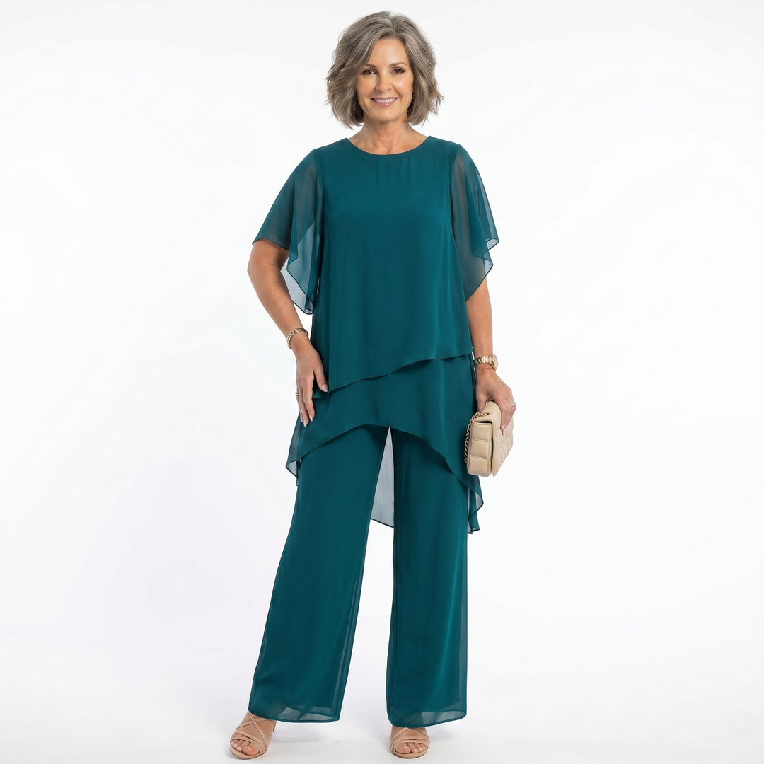 Sharyn Tiered Tunic & Trouser Set in Teal
