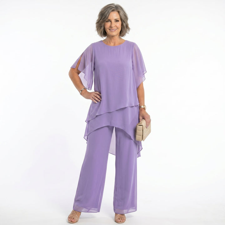 Sharyn Tiered Tunic & Trouser Set in Lavender