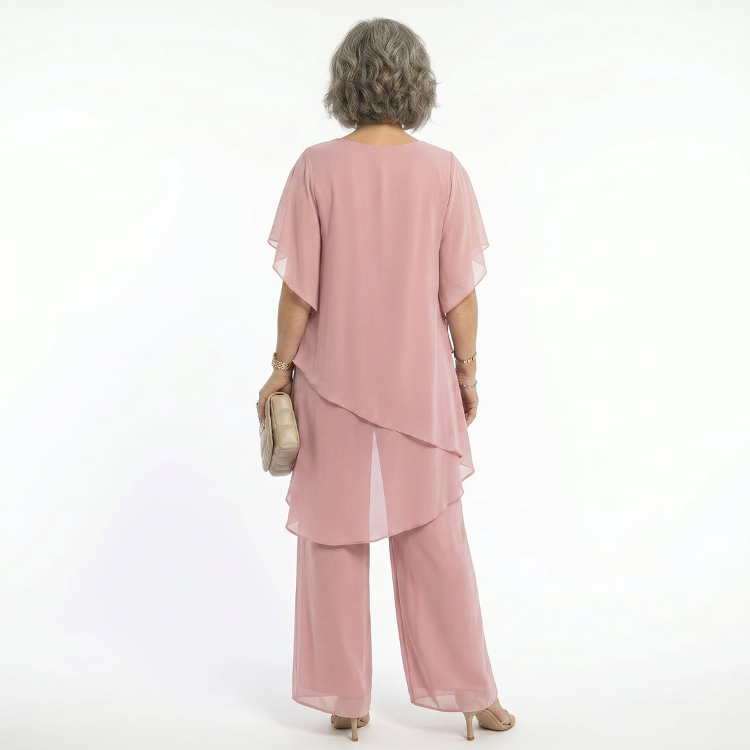 Sharyn Tiered Tunic & Trouser Set in Blush Pink