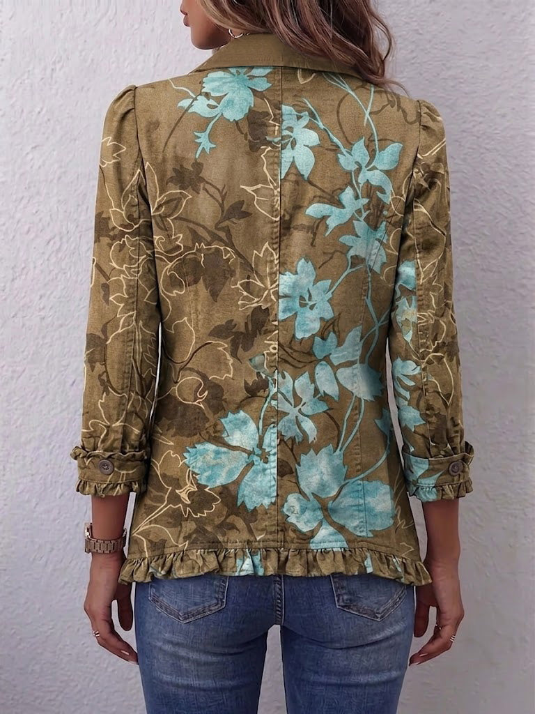 Amelia™ | Blazer in Olive with Turquoise Blooms