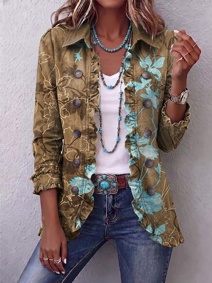 Amelia™ | Blazer in Olive with Turquoise Blooms