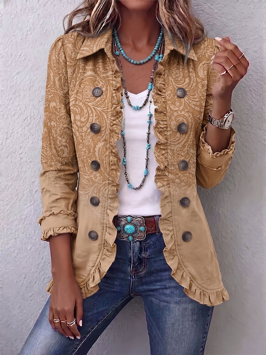 Ruby™ | Blazer in Khaki with Ruffled Hem
