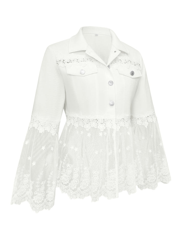 Hilary™ | White Jacket with Openwork Flounce