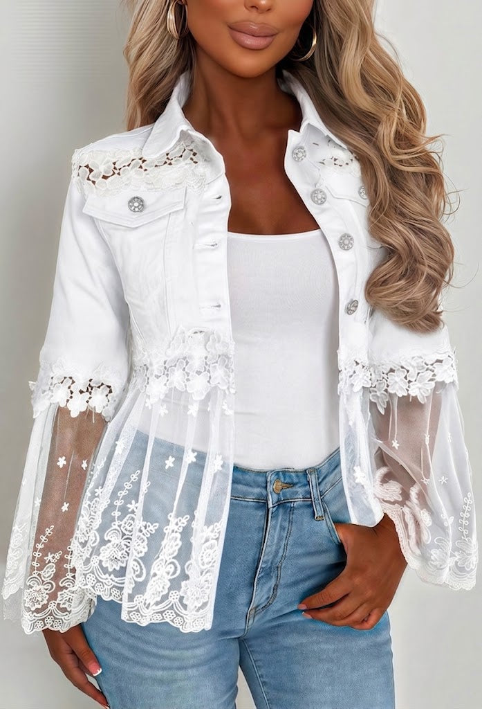 Hilary™ | White Jacket with Openwork Flounce