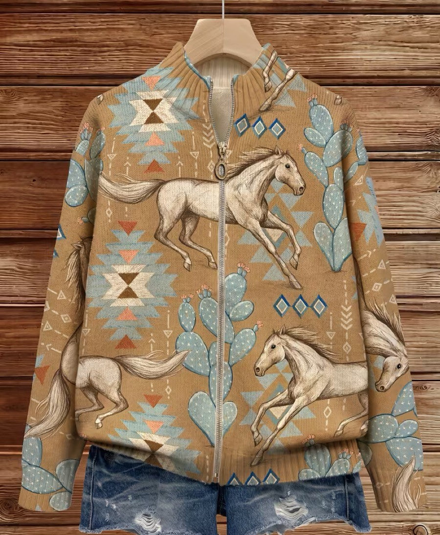 Charmaine™ | Cardigan with Horses and Cacti