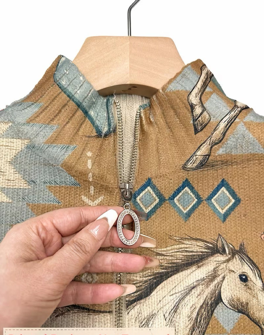 Charmaine™ | Cardigan with Horses and Cacti